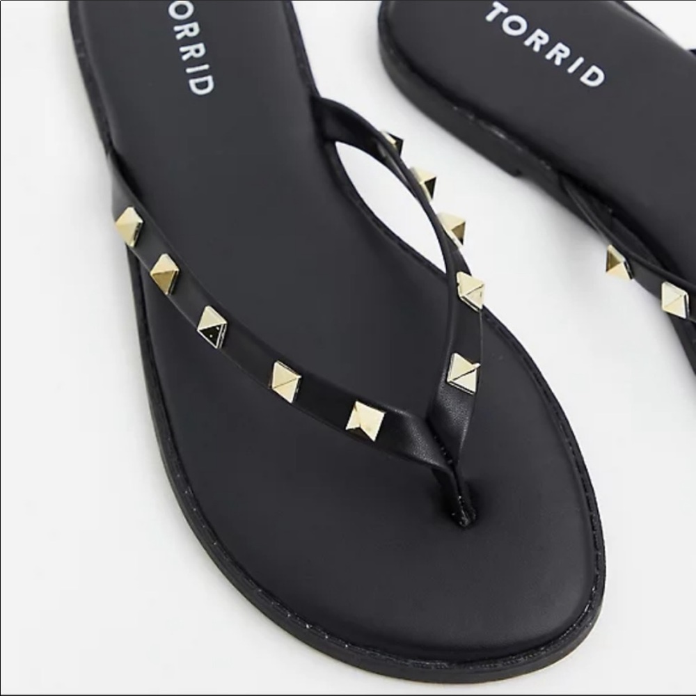 Gold Studded Flip Flop Sandals Black Size 9